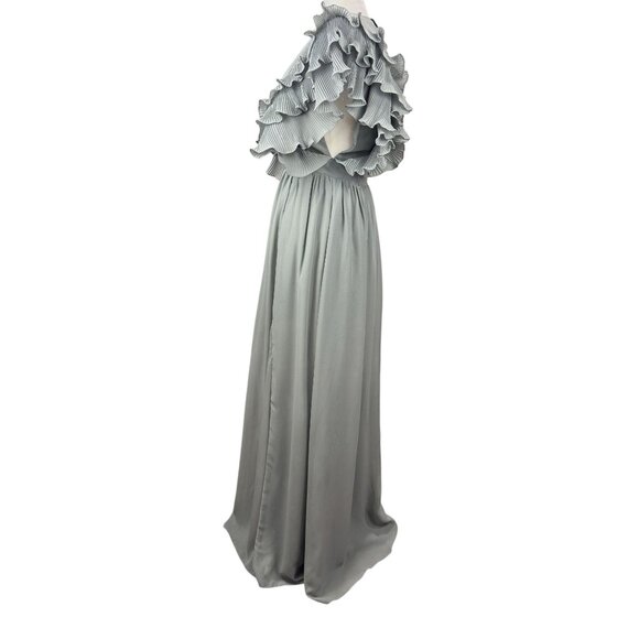 NEW TRUE DECADENSE Womens Sz 10 Gray Cap Ruffle Sleeve V-Neck Evening Maxi Gown - Picture 12 of 16